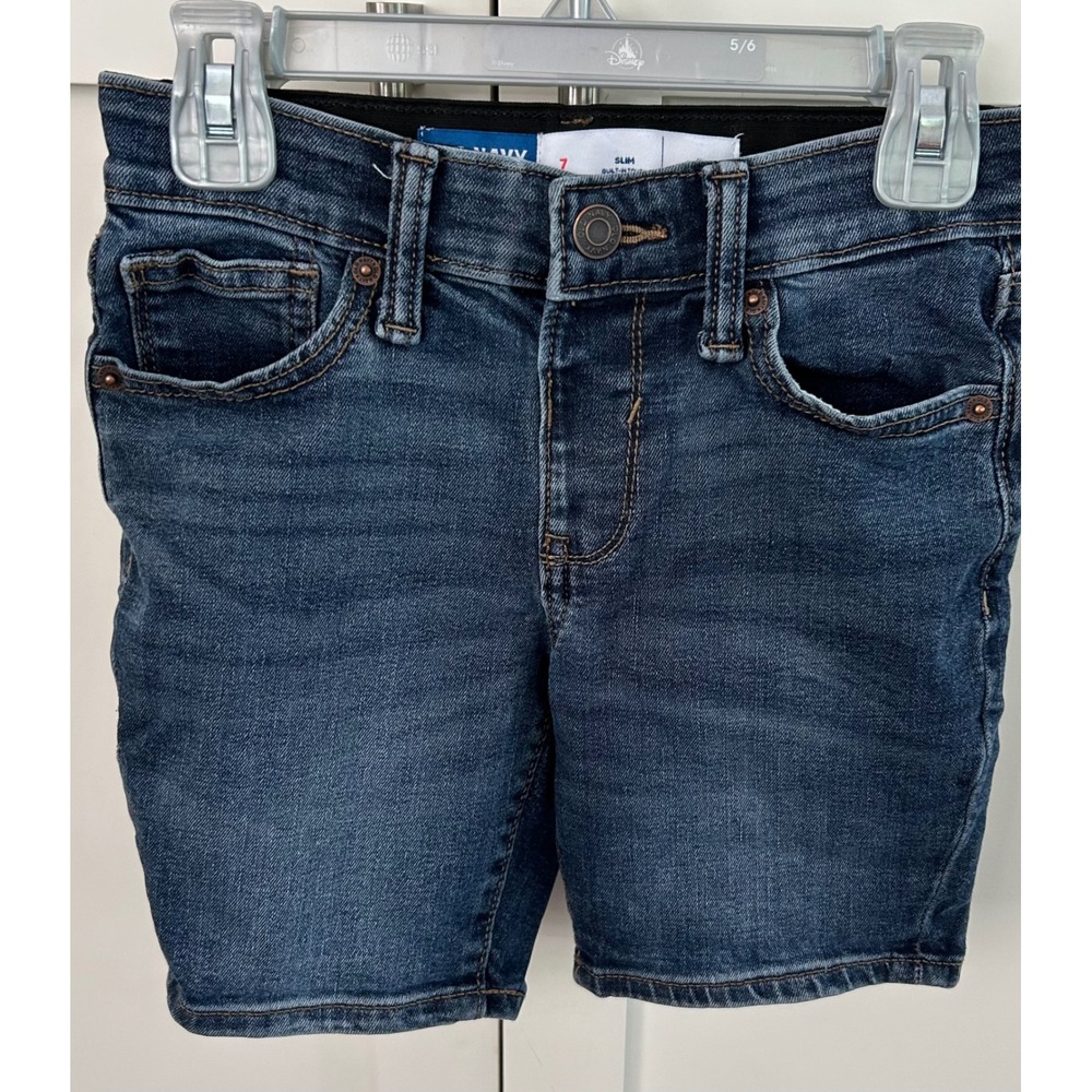 Old Navy Denim‎ Shorts Slim Fit Stretch Adjustable Waist Dark Wash Size 7